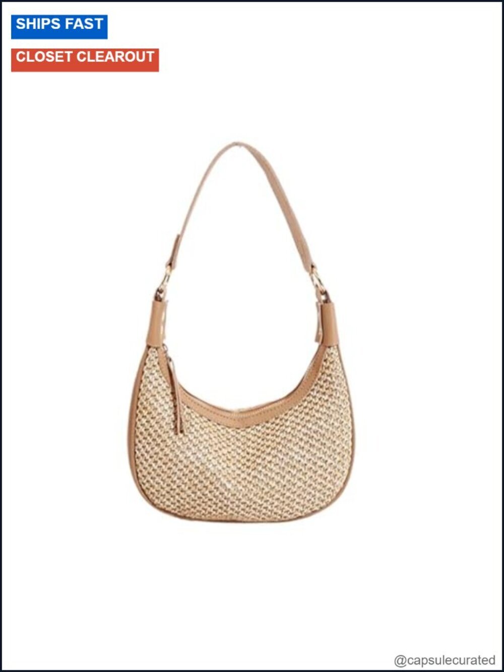 Straw Beach Shoulder Bag Women Cute Small Crescent Tote Mini Clutch Purse